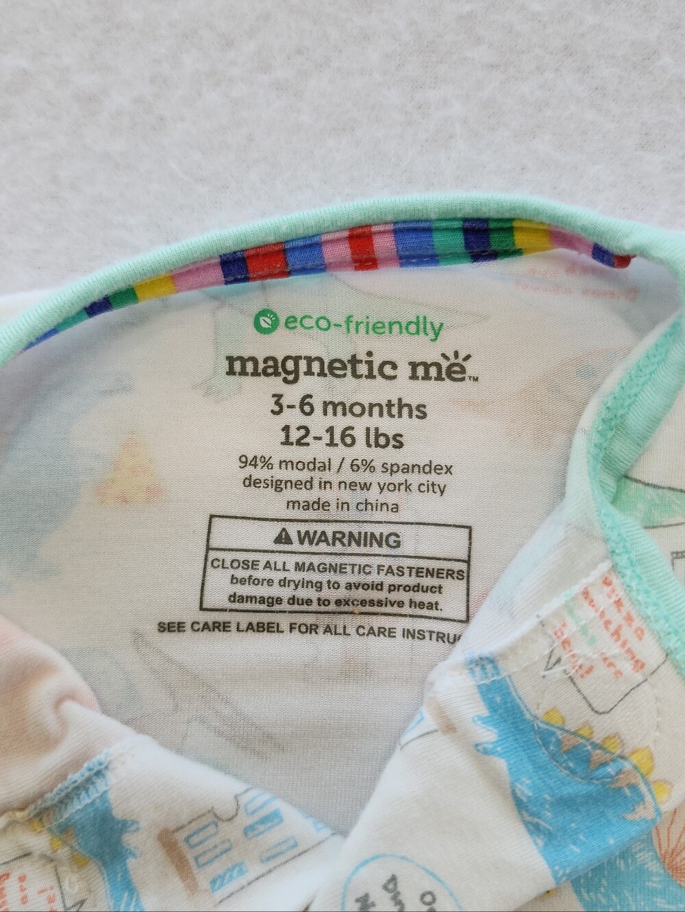 Magnetic Me Dino Print Magnetic Footie Sleeper 3-6 Months Modal Pajamas - Picture 7 of 9